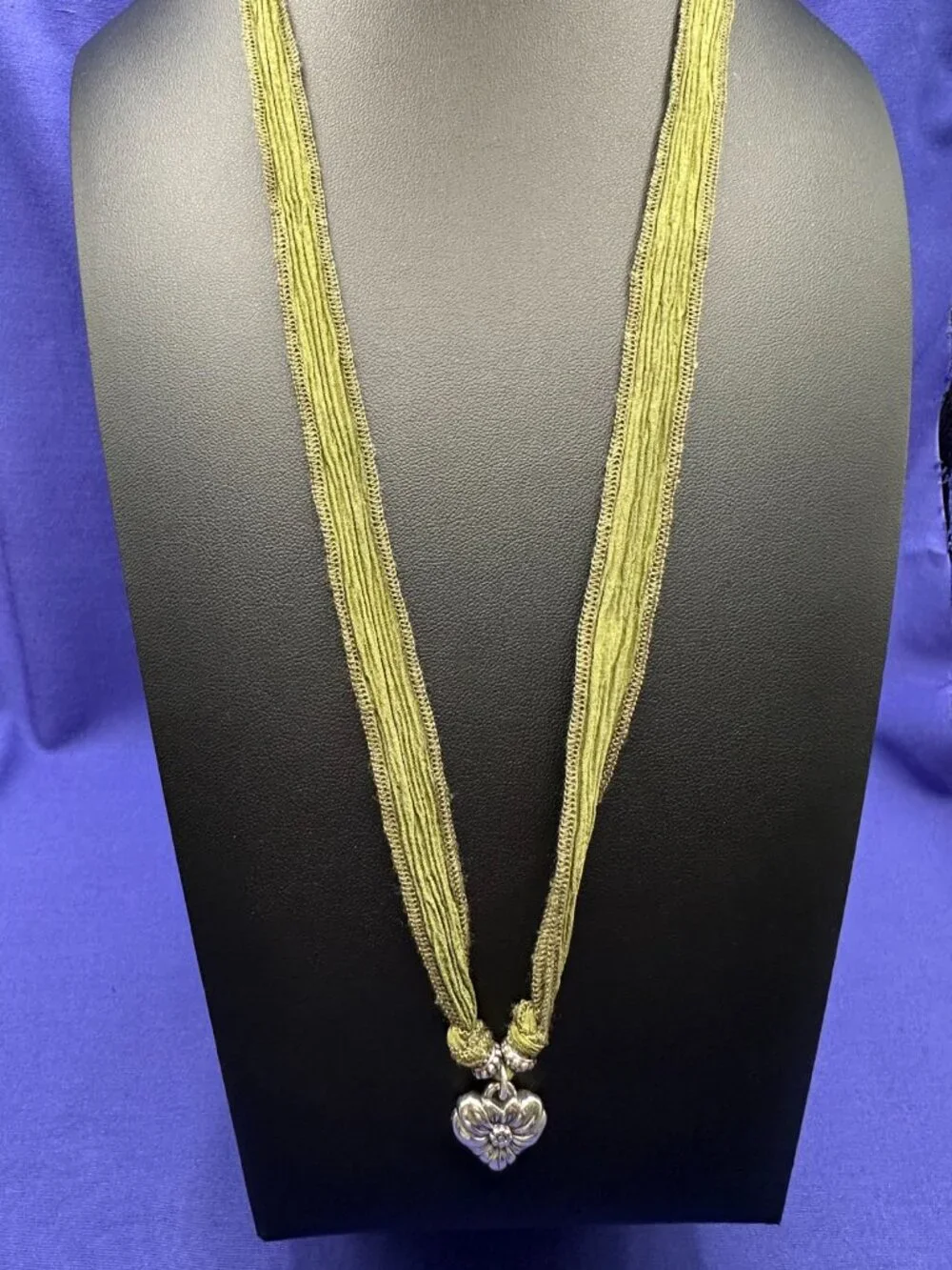 Brighton Silver-Plated Heart Pendant Necklace Fabric Strand
